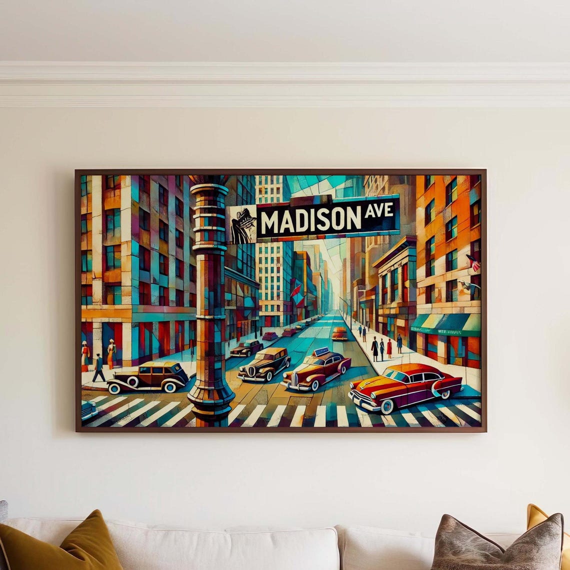 Madison Avenue New York Vintage Cars Cubist City Street Poster