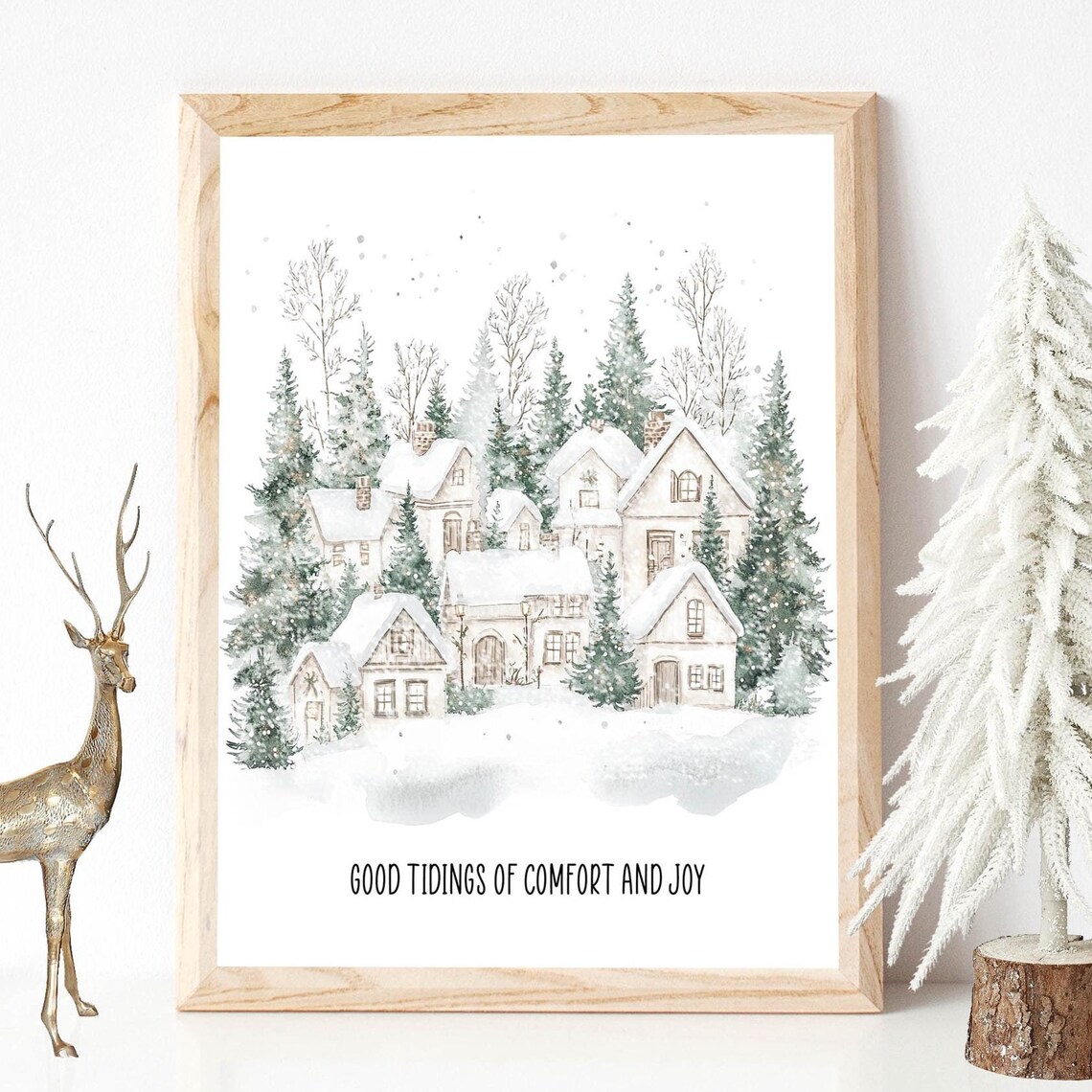 Good Tidings of Comfort and Joy Snowy Village Christmas Wall Art