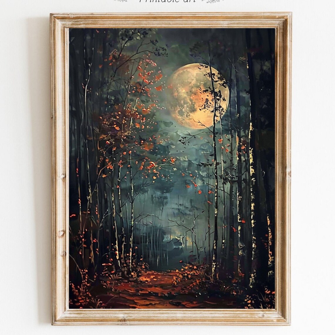 Glowing Full Moon Over Dark Forest on Autumn Night Landscape Poster - Image 6