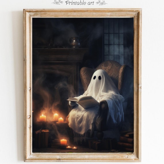 Halloween Ghost Wall Art Muted Spooky Cute Ghost Art Witchy Halloween Decor Vintage Ghost Artneutral Halloween