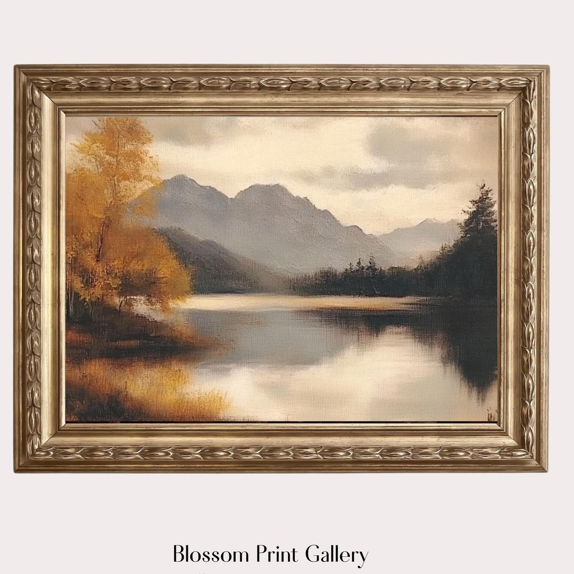 Moody Autumn Mountain Lake with Golden Fall Trees Reflection Poster