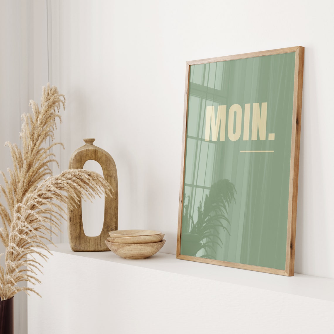 Moin Poster Sage Green Minimalist German Greeting Entryway Decor