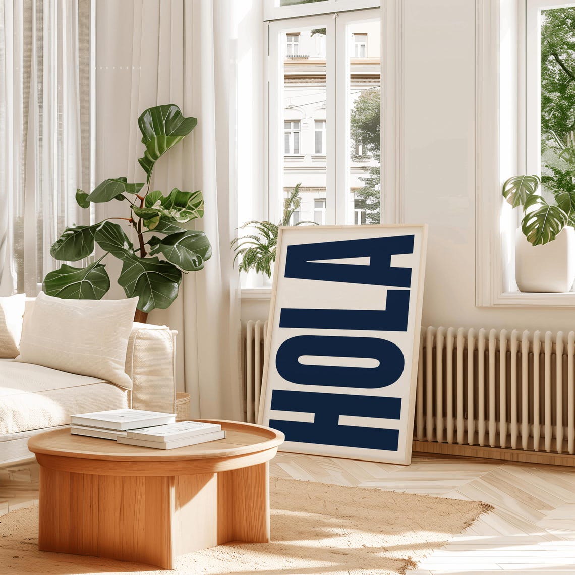 Hola Spanish Navy Retro Typography Welcome Entryway Wall Art - Image 2