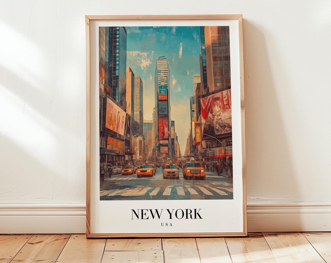 New York USA Times Square Yellow Cabs Neon Energy Night Travel Poster