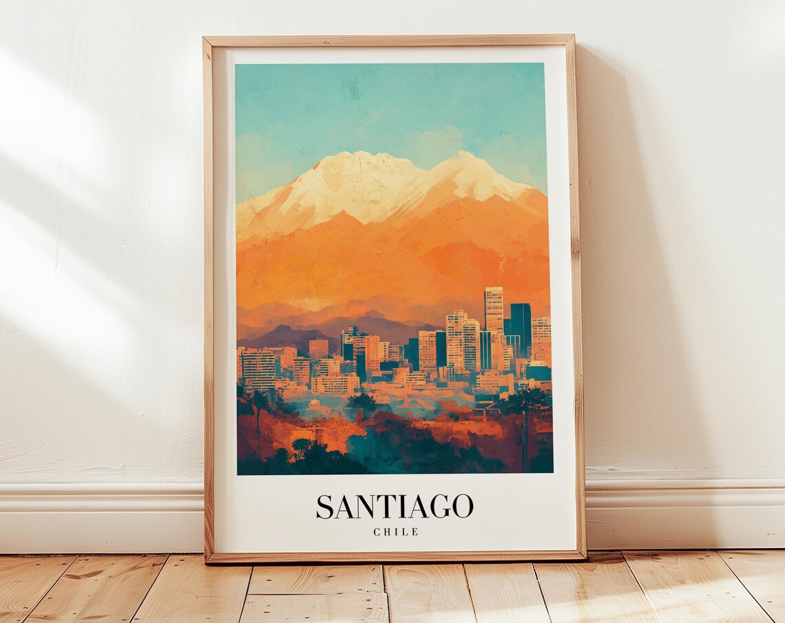 Santiago Travel Poster Chile Wall Art Personalized Gift Birthday Wedding Anniversary Housewarming Present