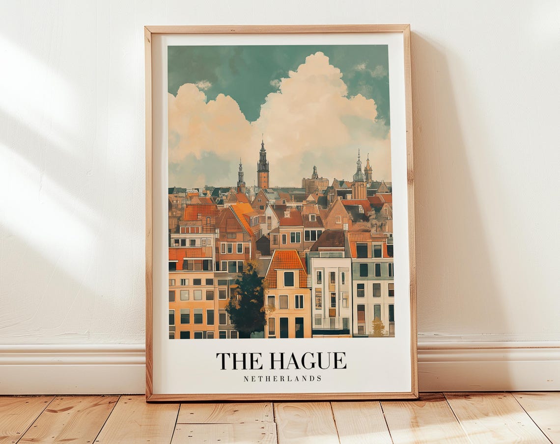 The Hague Netherlands Old Rooftops Vintage Travel Poster For Home