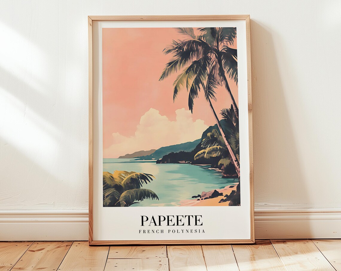 Papeete French Polynesia Tropical Lagoon Vintage Travel Poster Art