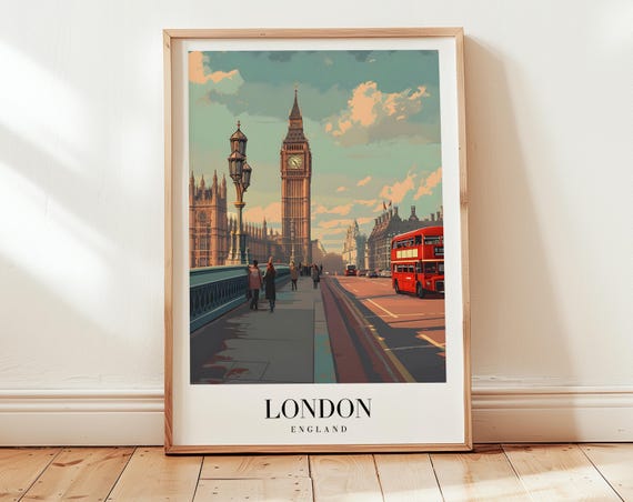 London Retro Travel Poster Art Print, England UK
