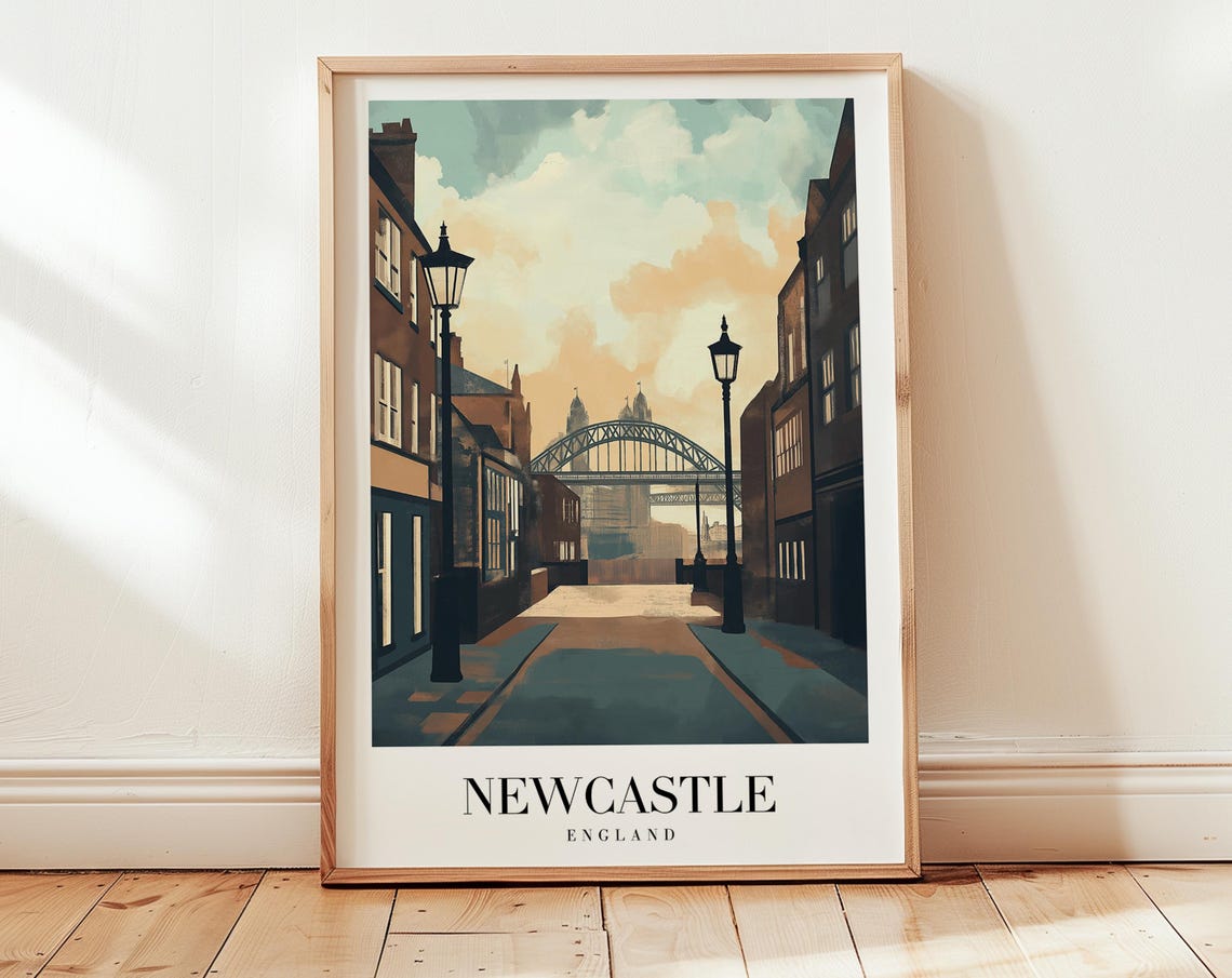 Newcastle England Tyne Bridge River Vintage Travel Poster Home Decor