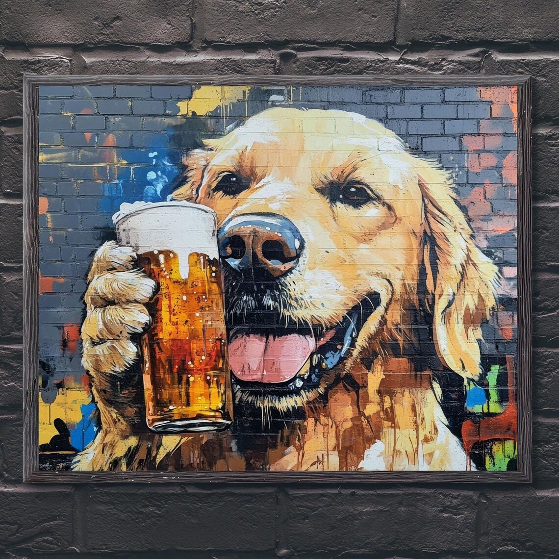 Golden Retriever Drinking Beer, Funny Animal Poster
