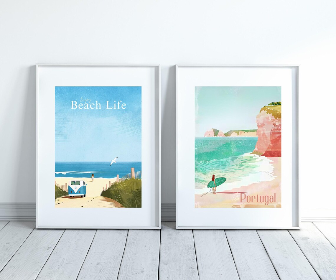 Enjoy Beach Life Camper Van Surfer Girl Seaside Escape Poster - Image 3