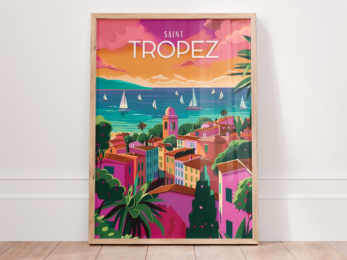 Saint Tropez Poster France Colorful French Riviera Art Print Mediterranean Coastal Wall Art Provence Travel Decor Gift For Art Lovers