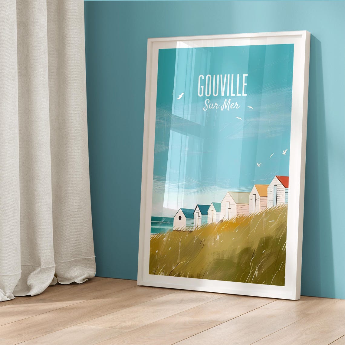 Gouville Sur Mer Normandy Beach Huts Grassy Dunes Coast Poster - Image 5