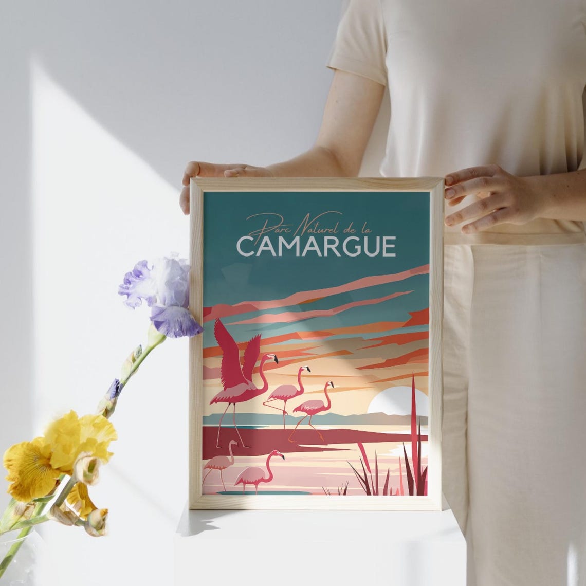 Parc Naturel De La Camargue Flamingos Sunset France Travel Poster - Image 2