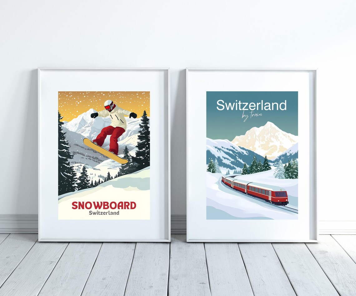 Vintage Switzerland Train Poster, Swiss Alps Travel Poster - Image 3