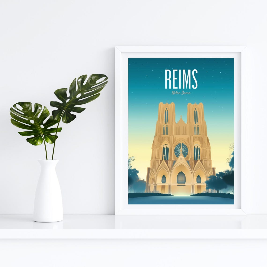 Reims Notre Dame Cathedral Starry Night France Travel Poster - Image 4
