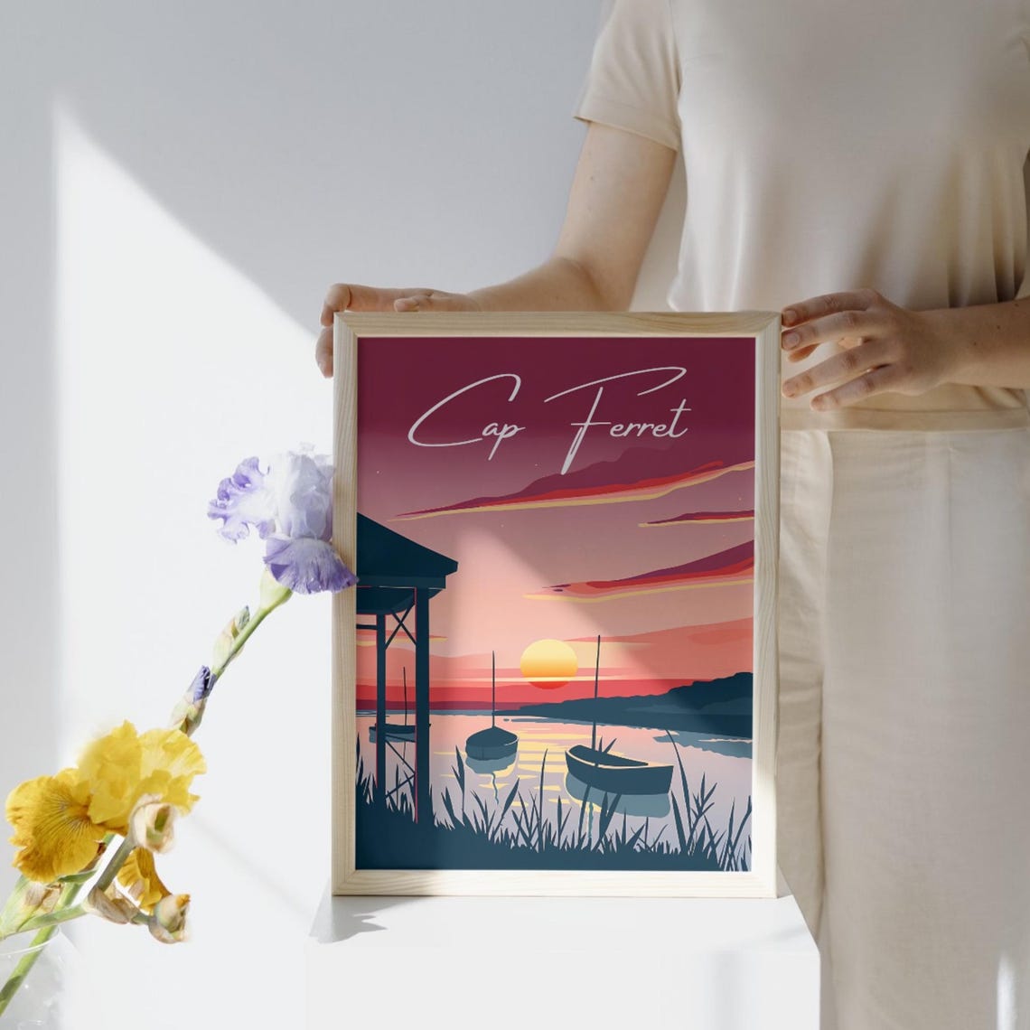 Cap Ferret France Basin Sunset Boats Stilt Hut Travel Poster - Image 2