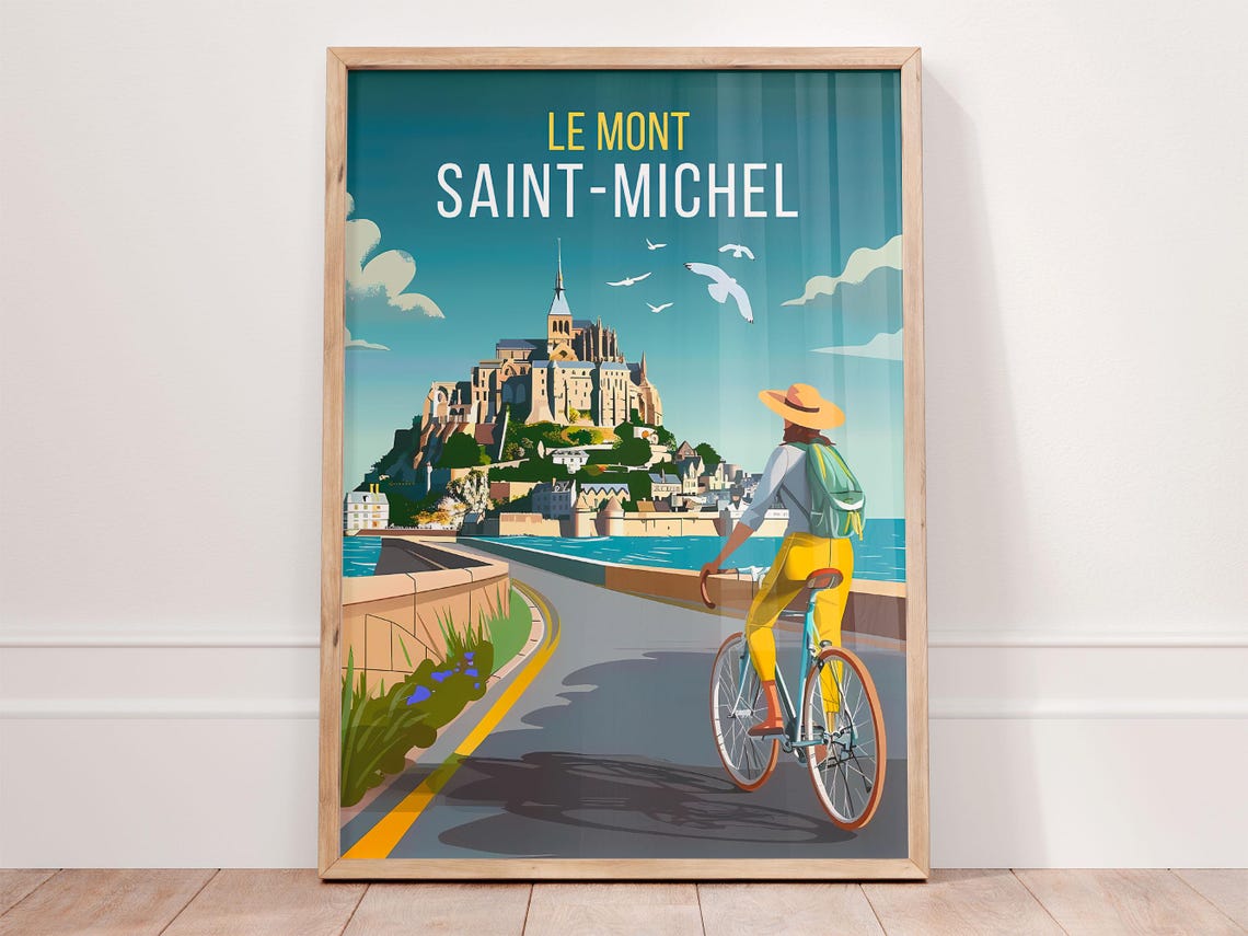 Mont Saint Michel Poster Normandy Travel Poster France Coastal Wall Art Normandy Print Mont St Michel French Poster Godmother Gift