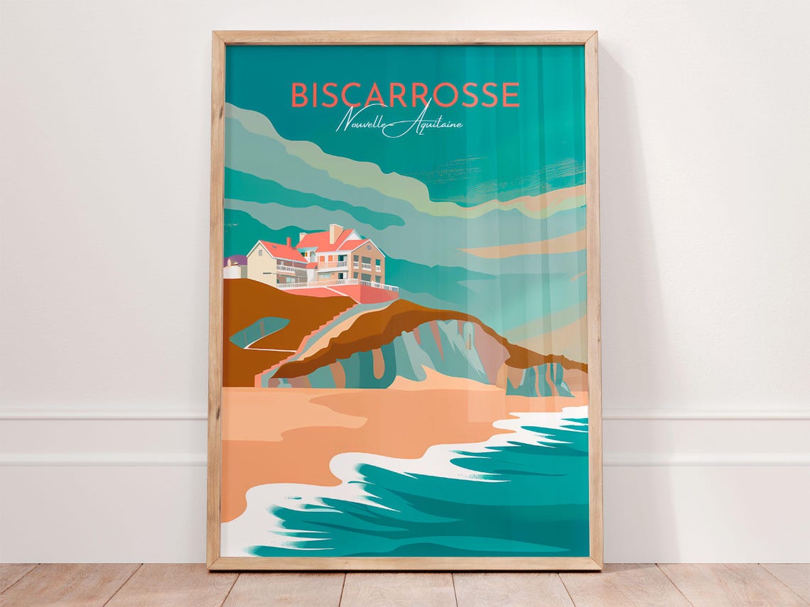Biscarrosse Nouvelle Aquitaine Cliff Villa Coast Travel Poster