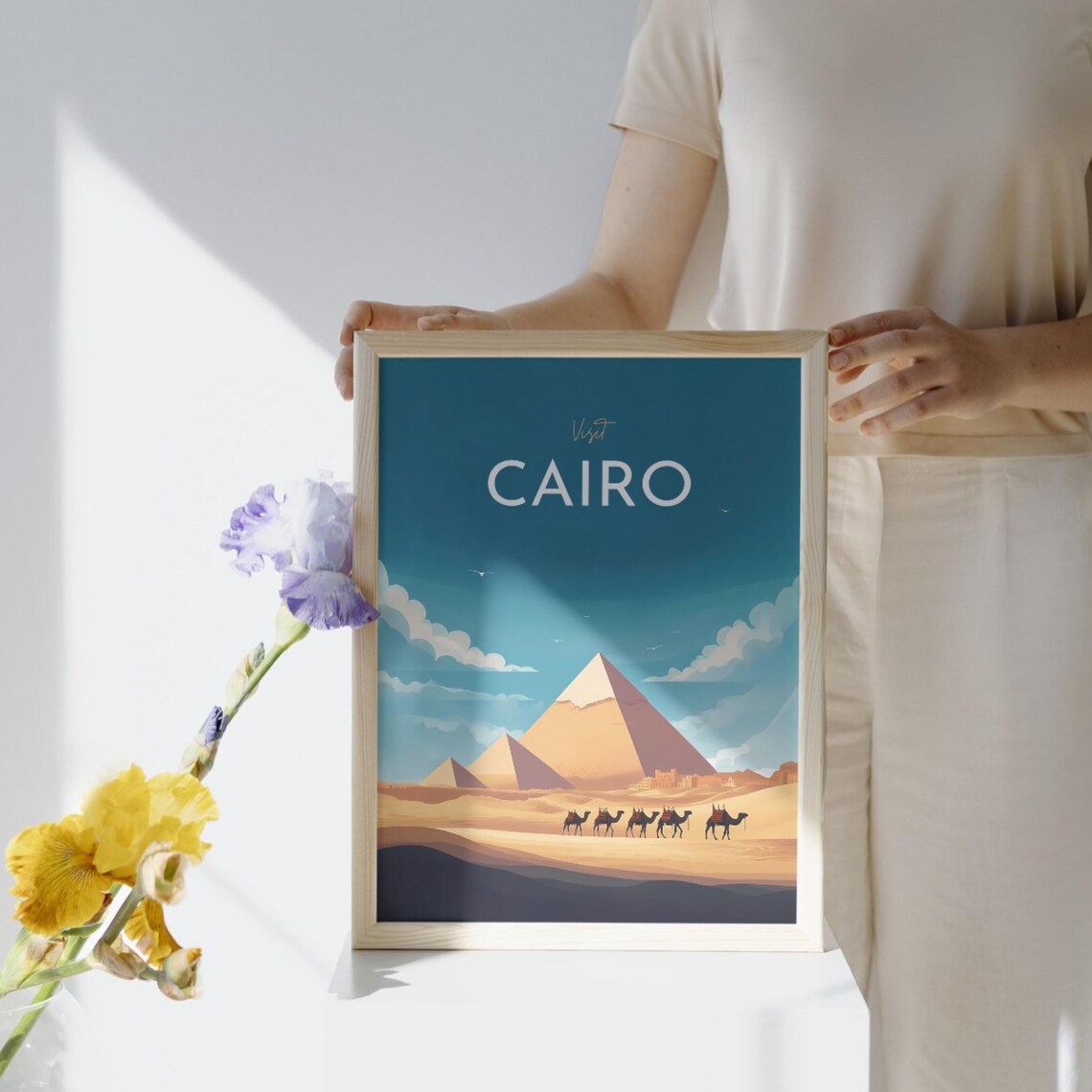 Visit Cairo Egypt Great Pyramids Of Giza Camels Travel Poster - Image 2