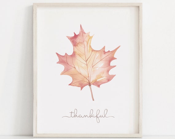 Thankful Watercolor Leaf Thanksgiving Art Print