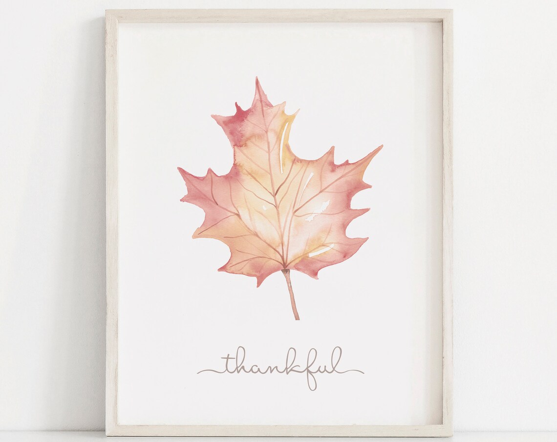 Thankful Watercolor Leaf Thanksgiving Art Print