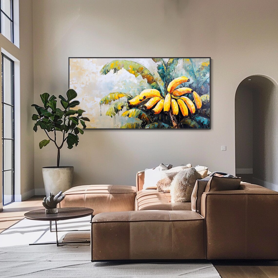 Abstract Yellow Banana Oil Painting On Green Yellow Wall Art Large Wall Art Hand Fruit Art Modern Home Decor Living Room Art - Image 4