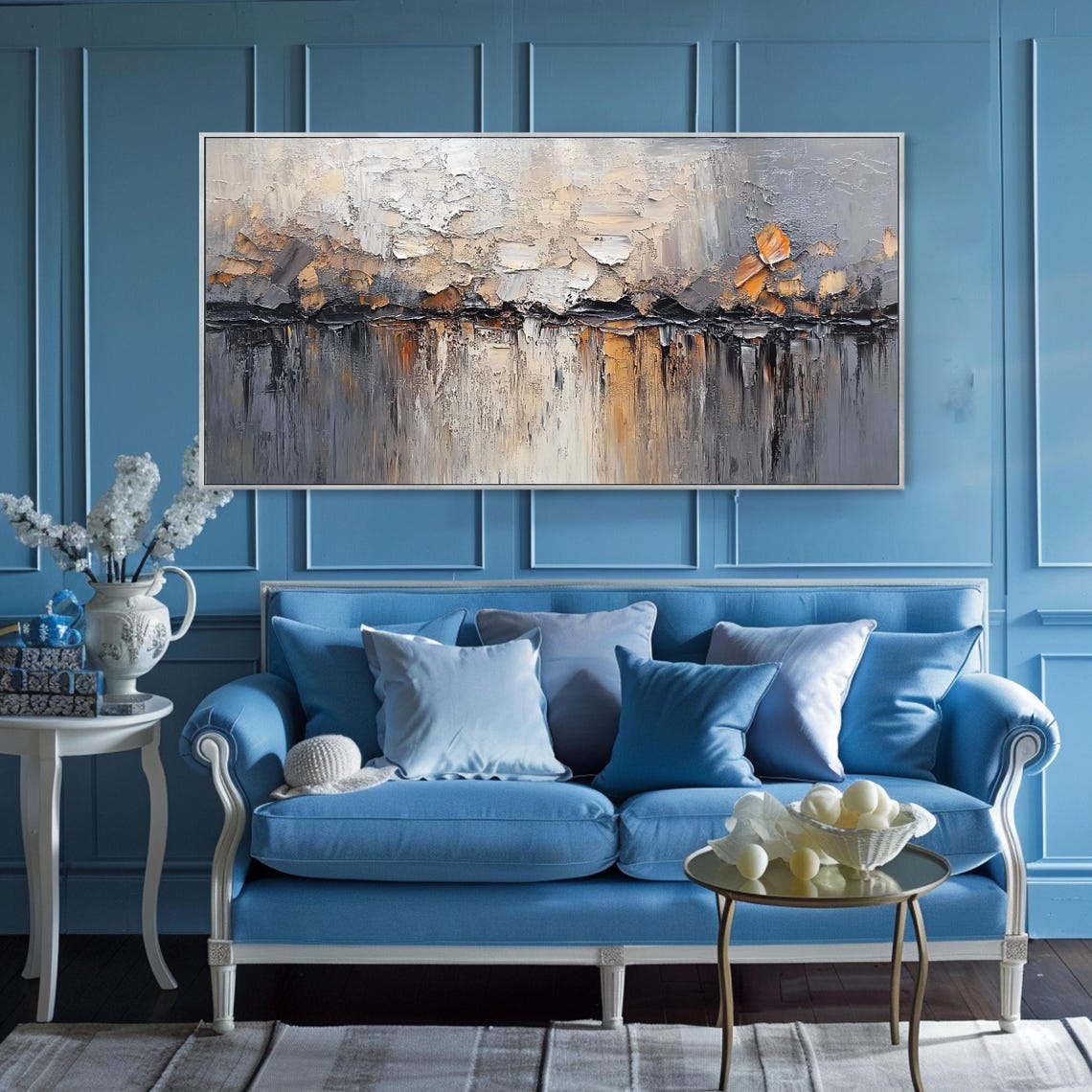 Abstract Gold Black White Impasto Landscape Textured Modern Wall Art - Image 2
