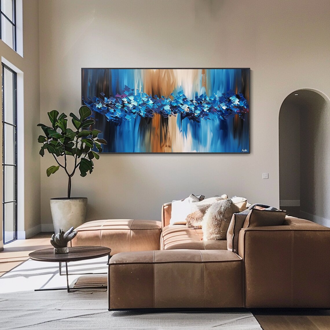 Blue Abstract Crystal Horizon Palette Knife Textured Modern Art Poster - Image 2