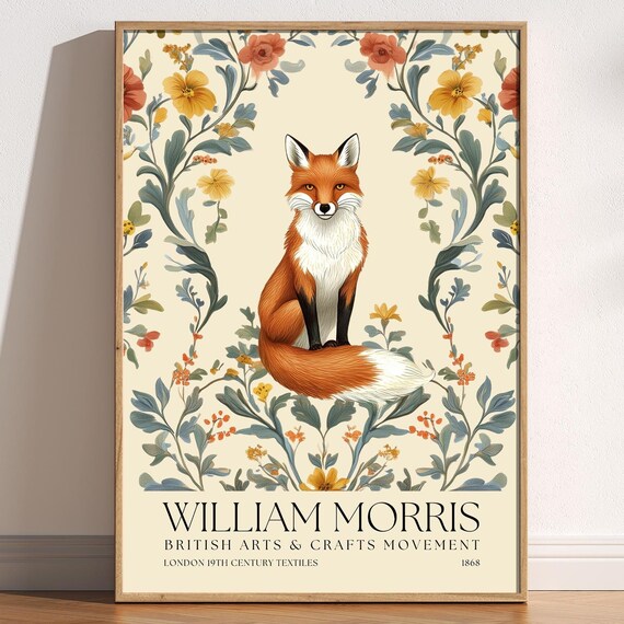 William Morris Fox Floral Vintage Arts and Crafts Style Poster