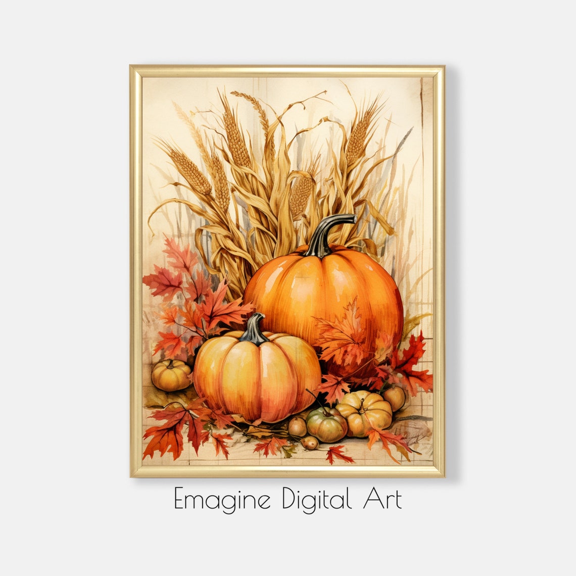 Autumn Harvest Pumpkins Wheat Sheaves Rustic Fall Art Poster