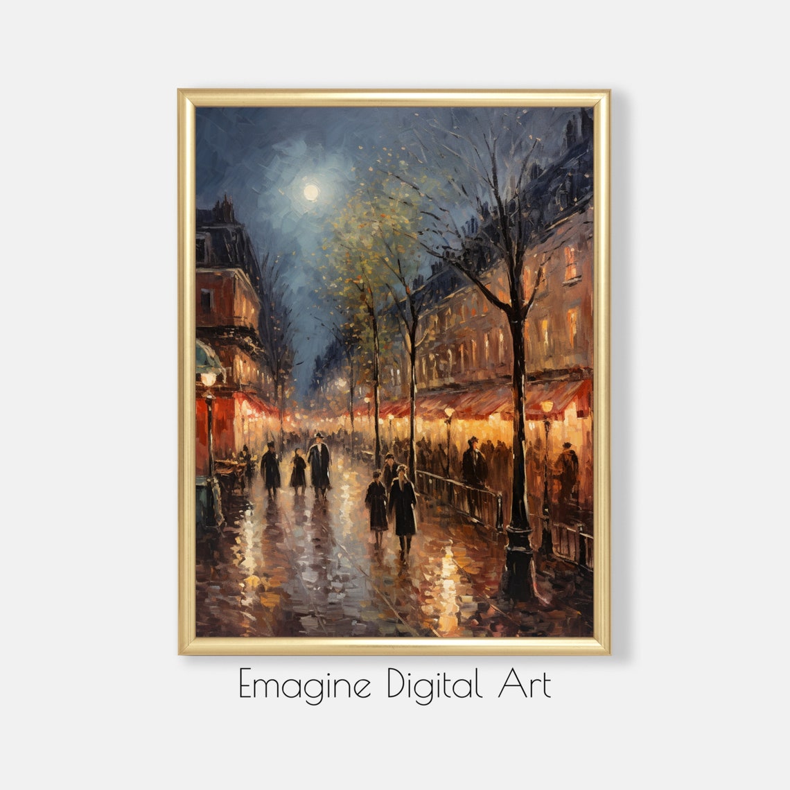 Parisian Boulevard Night Impressionist Moonlit Street Painting Poster