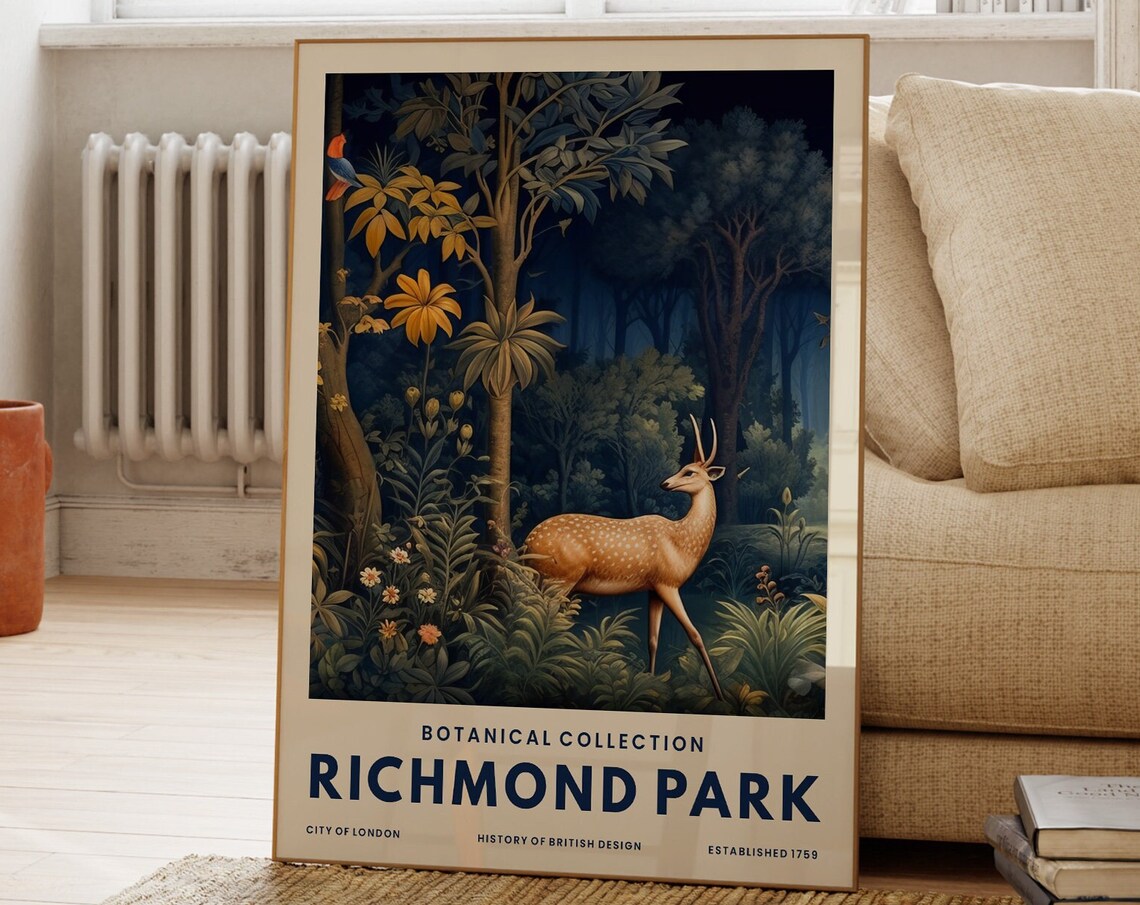 Deer At Night Poster, Vintage Nature Art Print
