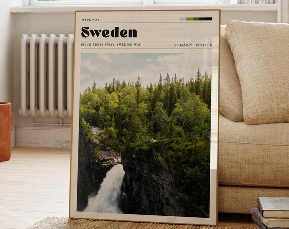 Sweden Travel Print Mountain Wall Art Nordic Design Scandinavian Decor Photo Poster Landscape Minimalist Tranquil