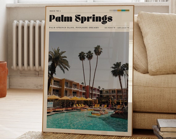 Palm Springs Poster Vintage Fun Bar Prints Art Gift For Her Personalised Gallery Wall