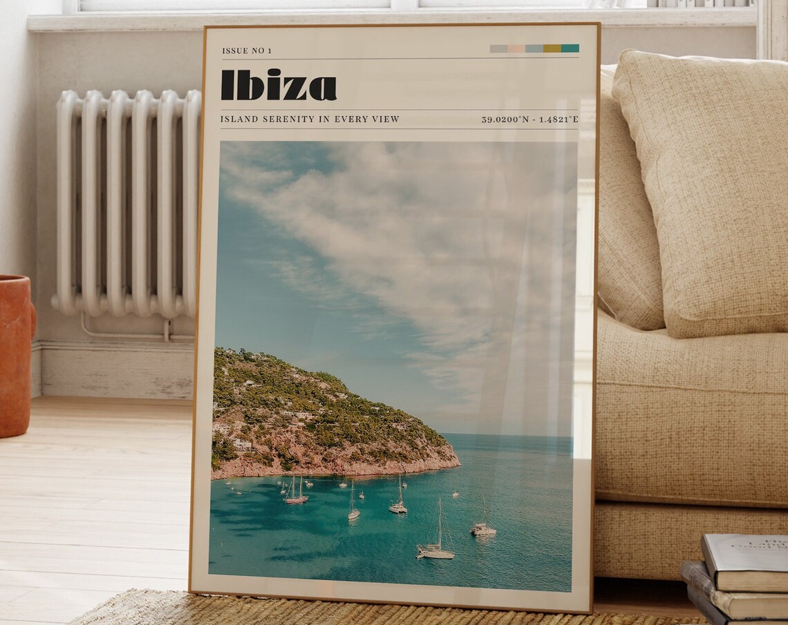Ibiza Retro Travel Poster, Coastal Landscape