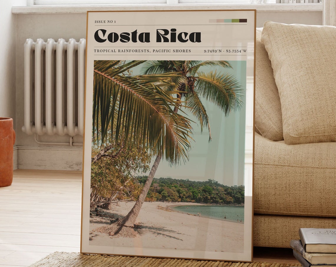Costa Rica Leaning Palm Beach Magazine Style Tropical Travel Poster
