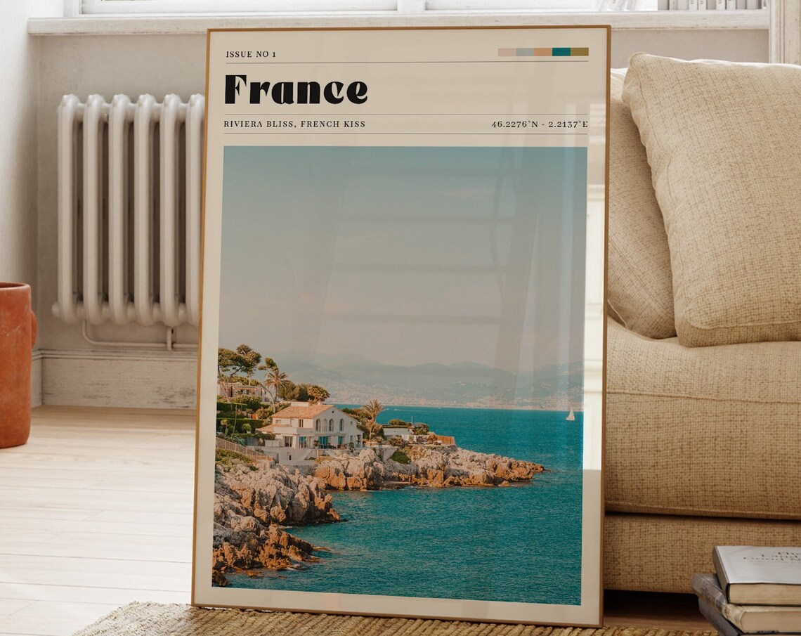 South of France Riviera Retro Travel Poster Magazine Style Coast