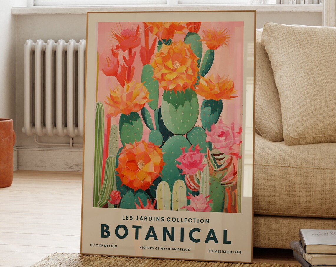 Modern Colourful Cactus Art Print, Botanical Illustration