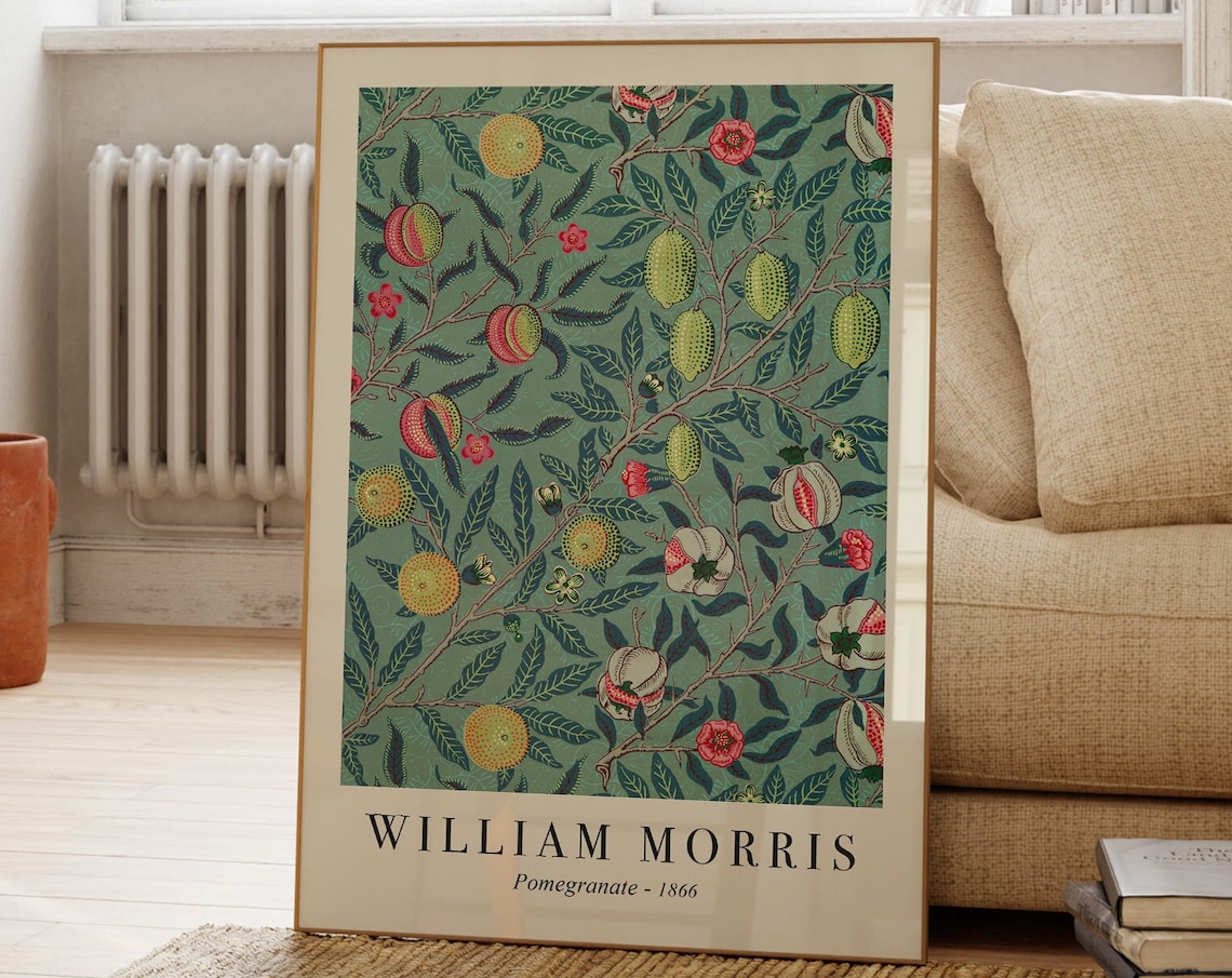 William Morris Pomegranate 1866 Fruit Pattern Green Botanical Vintage Print