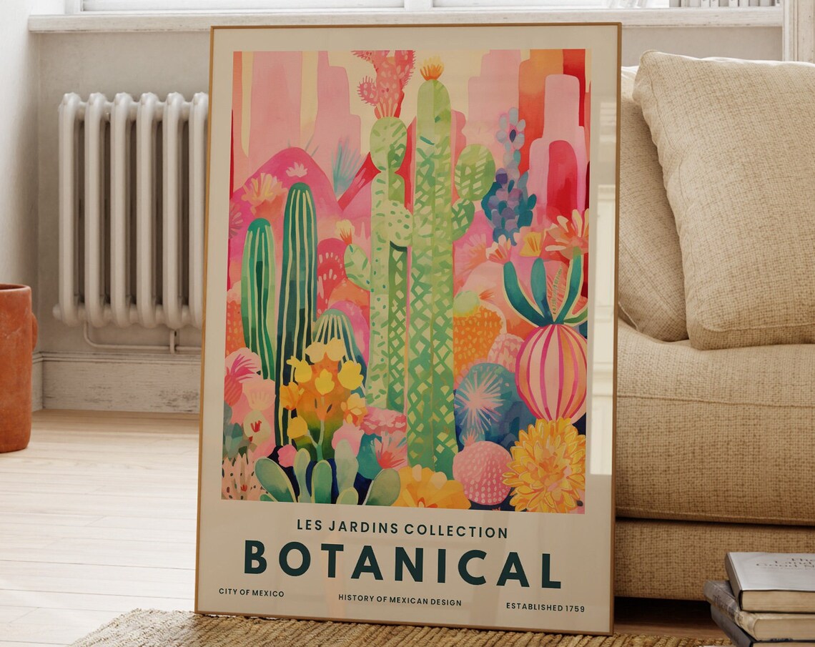 Botanical Colourful Cactus Print Plant Wall Art Desert Mountain Mexico Kids Decor Kitchen Poster Modern Fun Gift For Her
