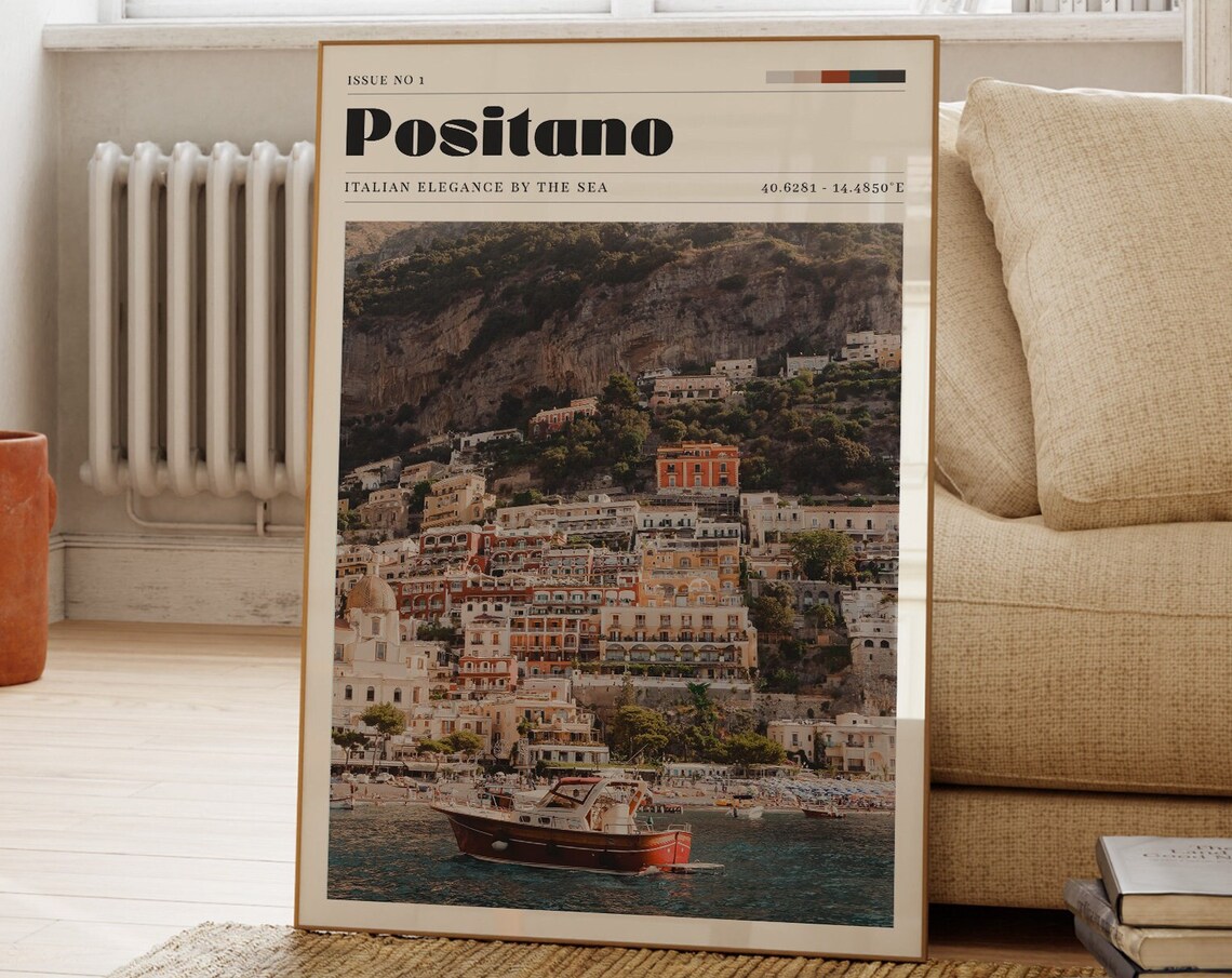 Positano Amalfi Coast Retro Travel Poster Magazine Style Italy