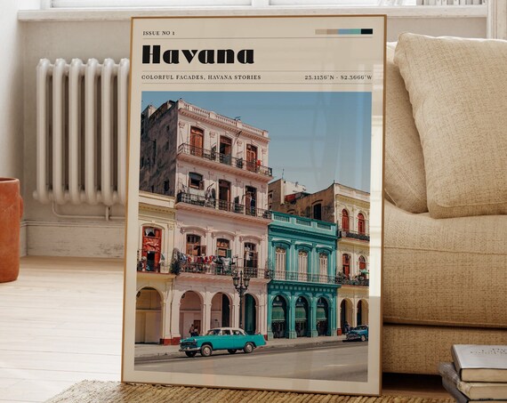 Havana Cuba Colorful Colonial Facades And Classic Car Photo Travel Poster