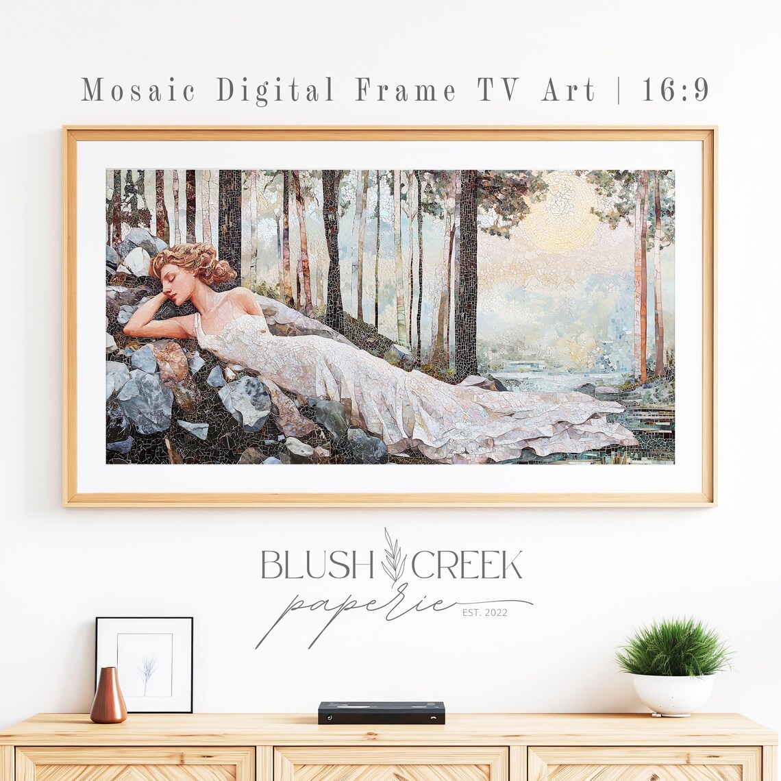Mosaic Woman In Birch Forest 16:9 Frame TV Digital Art Poster