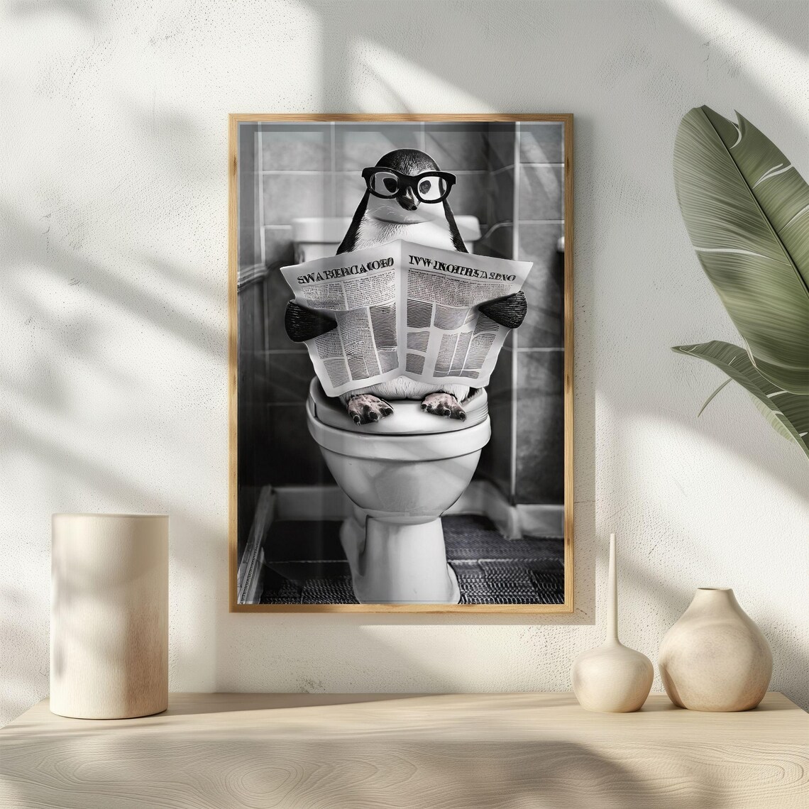 Penguin Sitting On Toilet, Vintage Bathroom Art Print - Image 4