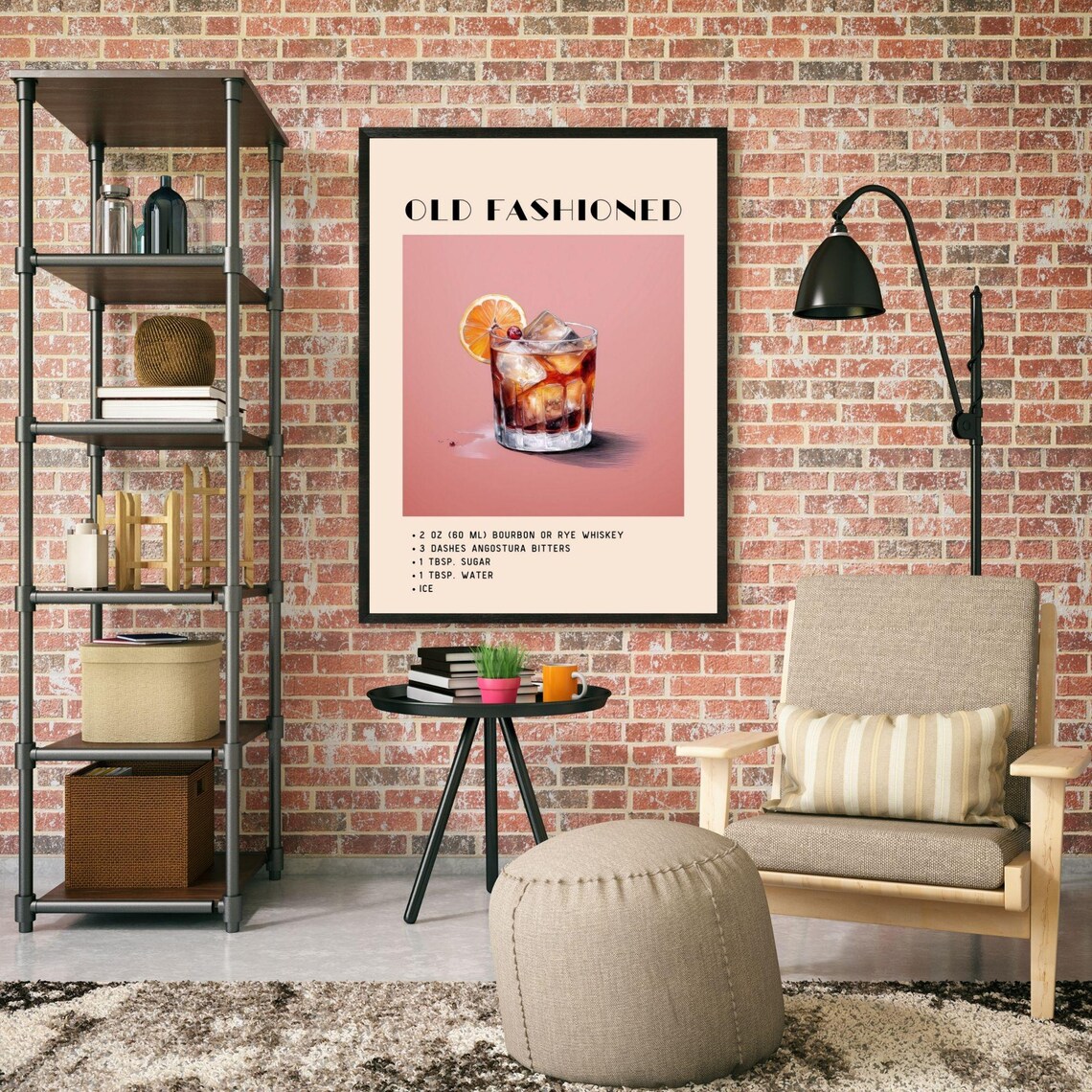 Old Fashioned Print, Green Minimalist Retro Bar Cart Decor - Image 5