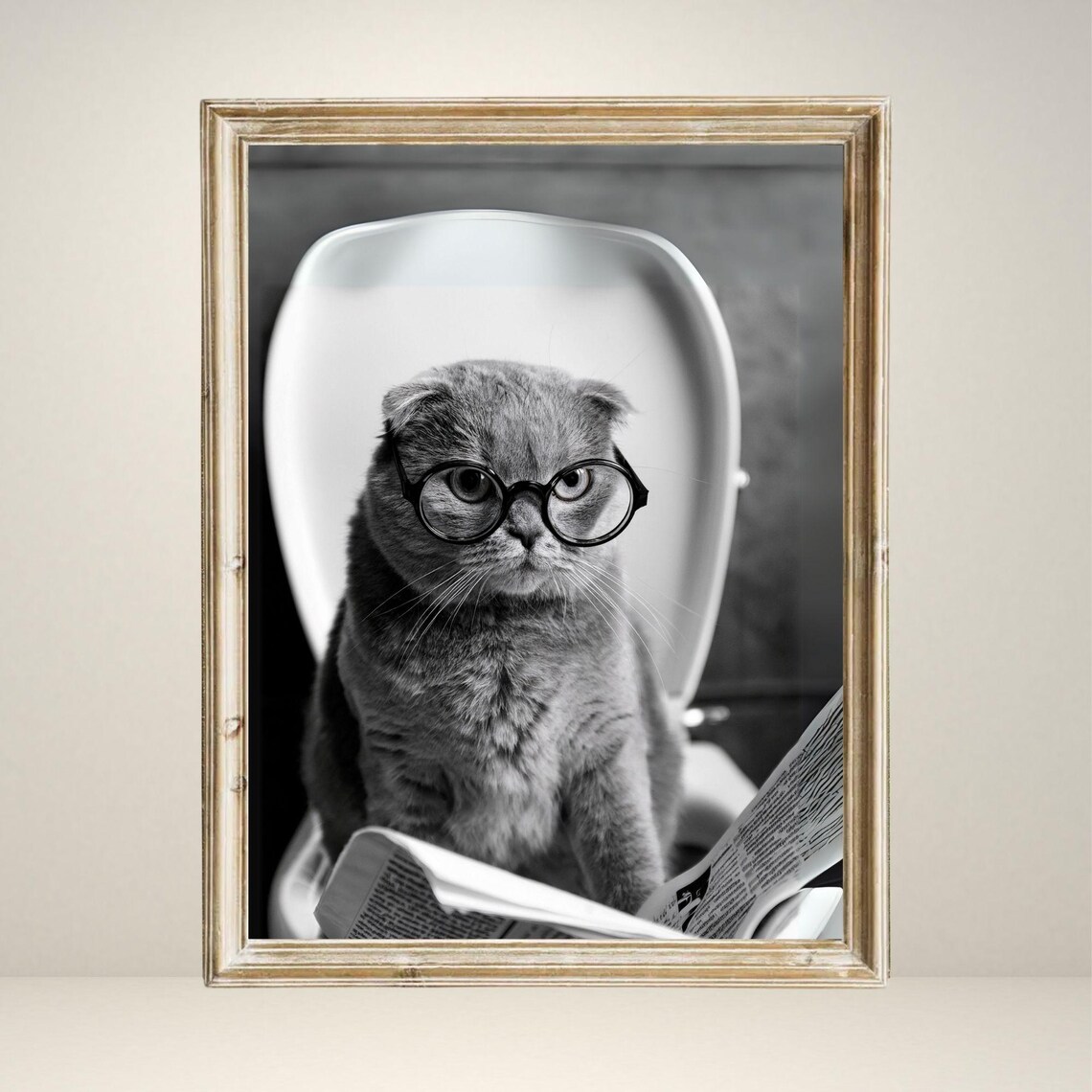 Scottish Fold Sitting On Toilet, Funny Vintage Art - Image 3