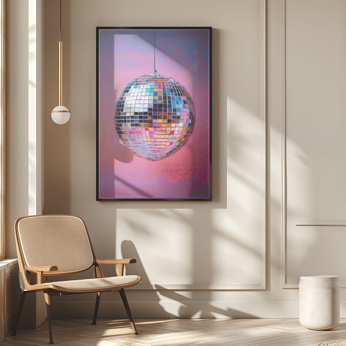 Silver Disco Ball Maximalist Painting, Trendy Decor - Image 5