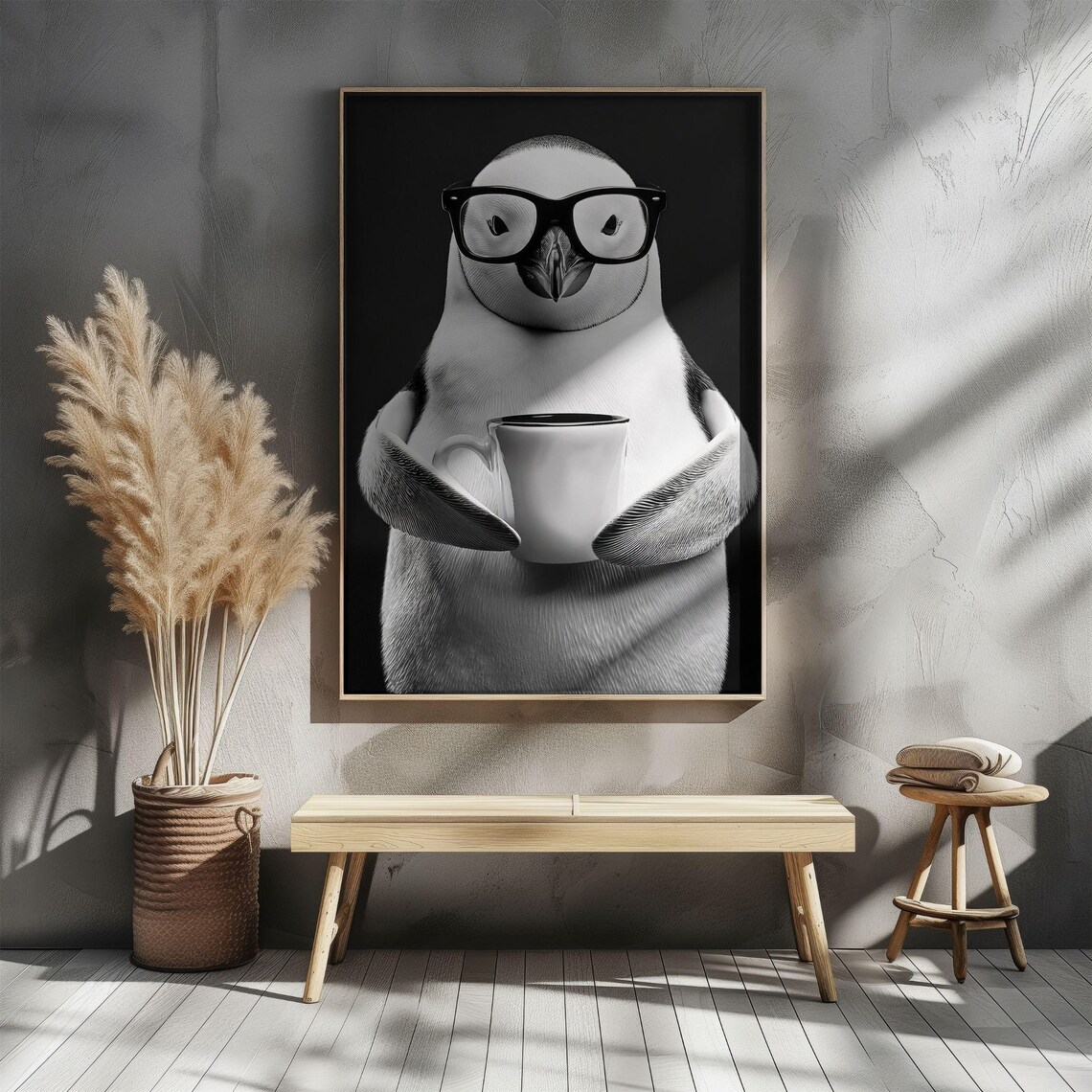 Penguin Cute Animal Drinking Coffee, Vintage Poster - Image 4