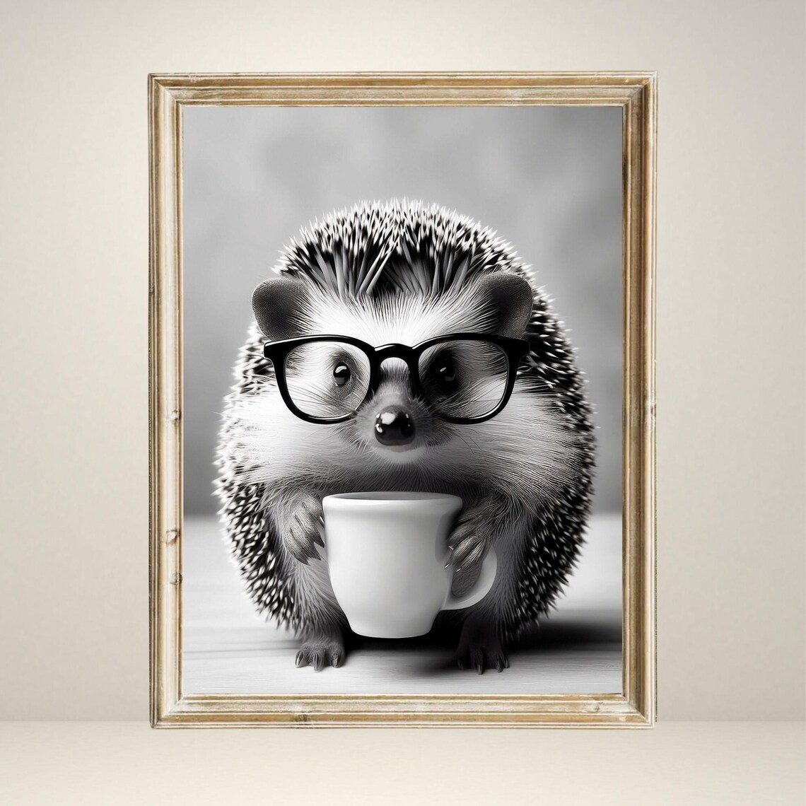 Hedgehog Cute Animal Drinking Coffee, Vintage Poster - Image 4